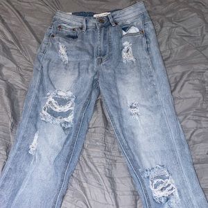 light washed distressed mom jeans